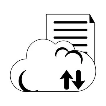 Documents on cloud computing in black and white イラスト素材