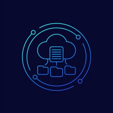Documents in cloud icon with folders, linear design Stock Illustration