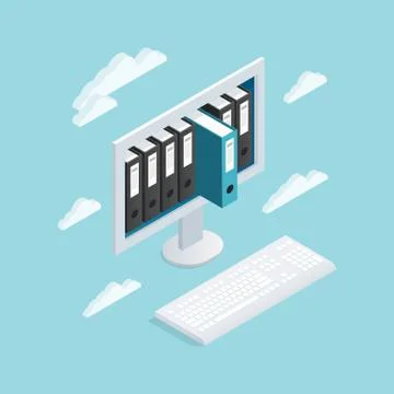 Documents Cloud Isometric Composition Stock Illustration