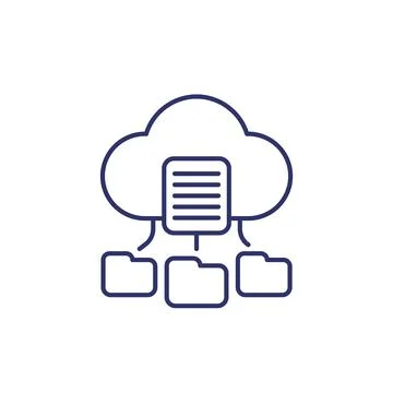 Documents in cloud line icon with folders Stock Illustration