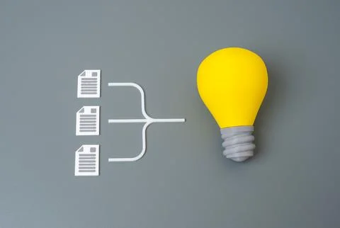 The documents come down to a new idea. Collect information, generate soluti.. Foto stock