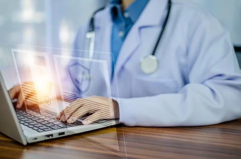 Documents concept, Doctor use computer connection server data base patient .. Stock Photos