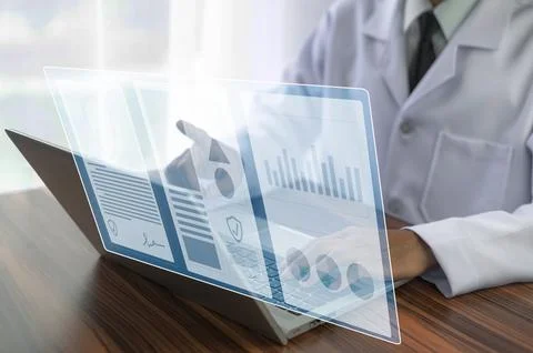 Documents concept, Doctor use computer connection server data base patient .. Stock Photos