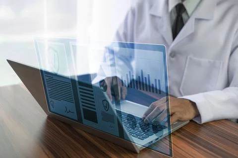 Documents concept, Doctor use computer connection server data base patient .. Stock Photos