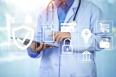 Documents concept, Doctor use computer connection server data base patient .. Stock Photos