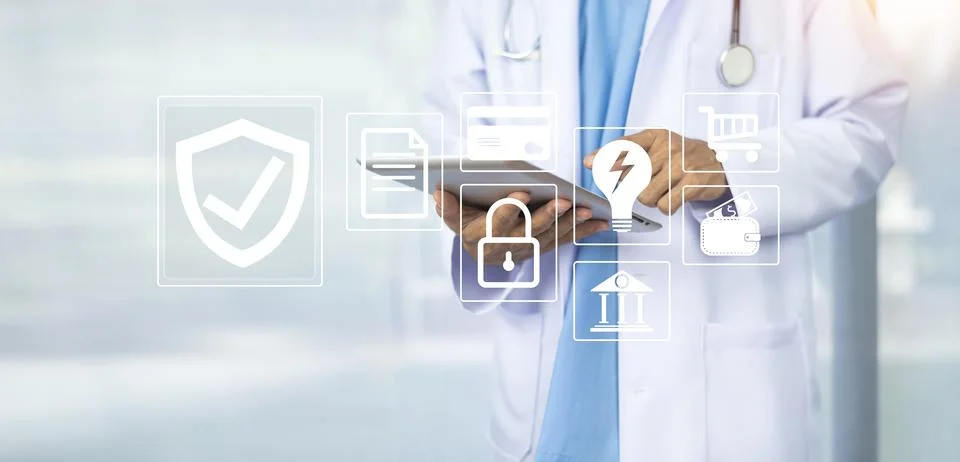Documents concept, Doctor use computer connection server data base patient .. Stock Photos