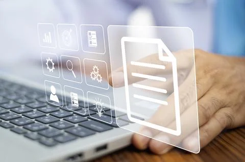 Documents concept, Doctor use computer connection server data base patient .. Foto stock