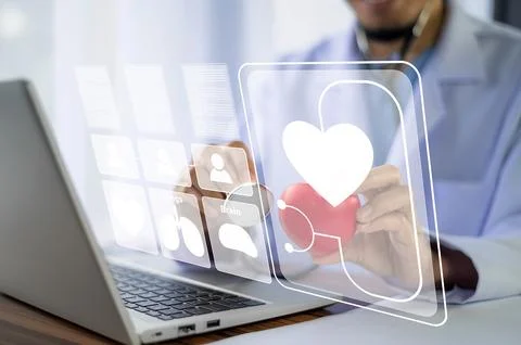 Documents concept, Doctor use computer connection server data base patient .. Stock Photos