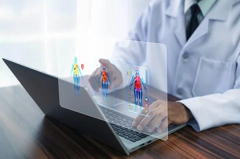 Documents concept, Doctor use computer connection server data base patient .. Stock Photos