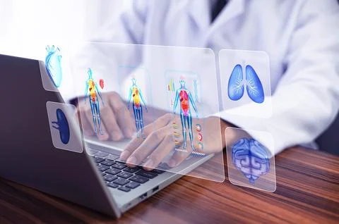 Documents concept, Doctor use computer connection server data base patient .. Foto stock