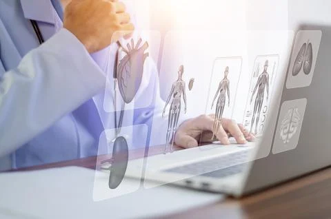 Documents concept, Doctor use computer connection server data base patient .. Stock Photos