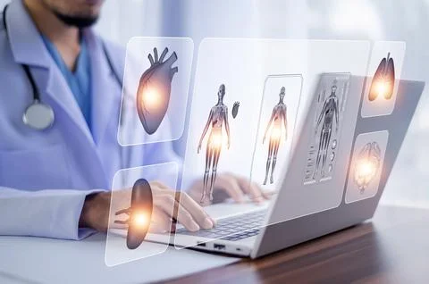 Documents concept, Doctor use computer connection server data base patient .. Stock Photos