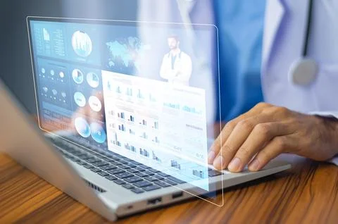 Documents concept, Doctor use computer connection server data base patient .. Stock Photos