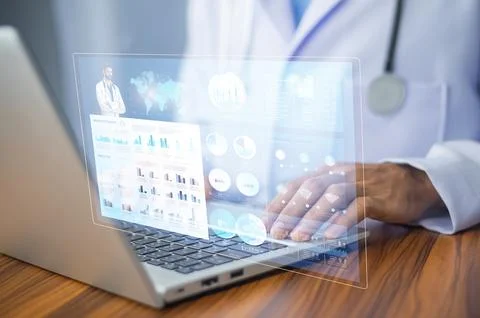 Documents concept, Doctor use computer connection server data base patient .. Stock Photos