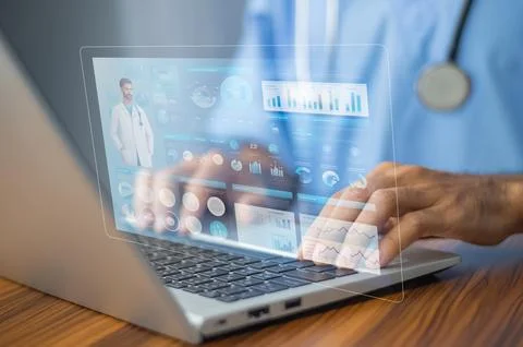 Documents concept, Doctor use computer connection server data base patient .. Stock Photos