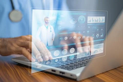 Documents concept, Doctor use computer connection server data base patient .. Stock Photos