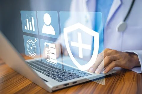 Documents concept, Doctor use computer connection server data base patient .. Stock Photos