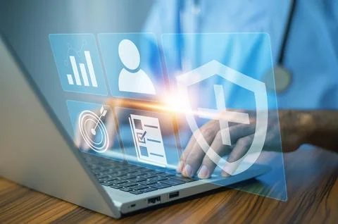 Documents concept, Doctor use computer connection server data base patient .. Stock Photos
