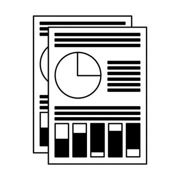 Documents with data chart in black and white イラスト素材