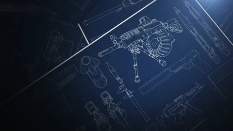 Documents of the development of military firearms, the drawings are on the ta Stock-Footage 194351939