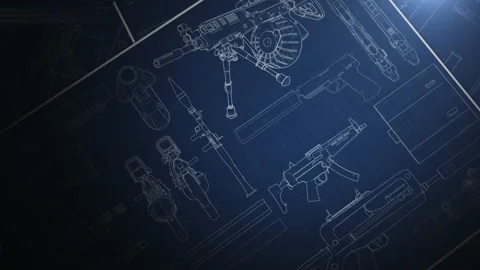 Documents of the development of military firearms, the drawings are on the ta Stock-Footage 194352109
