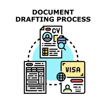 Documents drafting process for job application and travel Ilustración de archivo