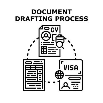 Documents drafting process for job application and travel Illustrazione stock