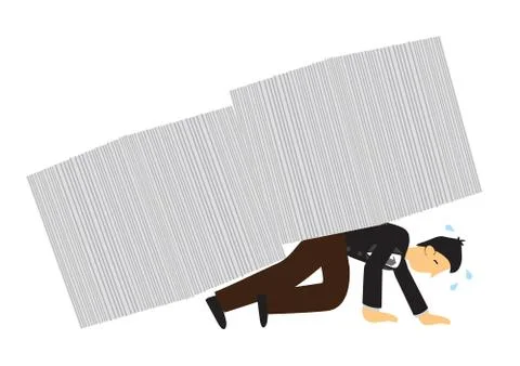 Documents falling on top of businessman. Concept of overwork, office culture Stock Illustration