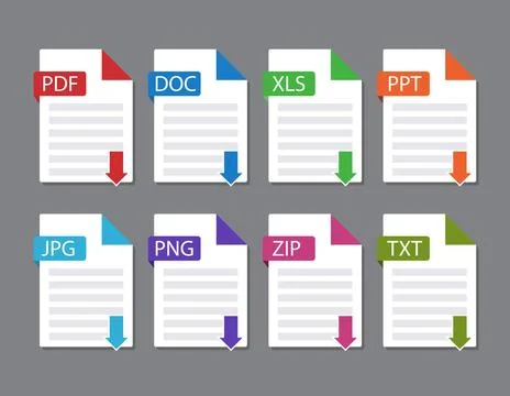 Documents File Format icon. File type isolated on gray background. PDF, DOC, XLS 스톡 일러스트