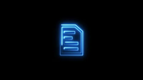 Documents file icon. Neon documents uploading icon concept on dark background Stock Footage 293484328