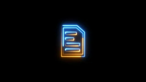 Documents file icon. Neon documents uploading icon concept on dark background Stock Footage 293484342