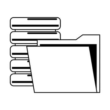 Documents files system archives cartoon in black and white Stock Illustration