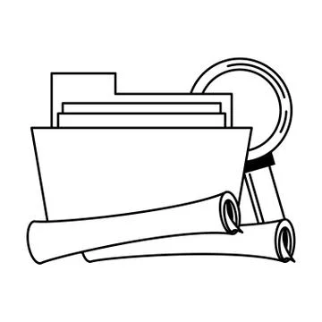 Documents files system archives cartoon in black and white Stock Illustration