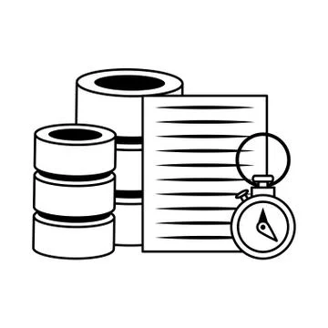 Documents files system archives cartoon in black and white Illustrazione stock