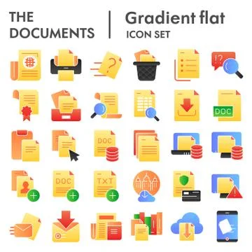 Documents flat icon set, papers and files symbols collection, vector sketches Stock Illustration