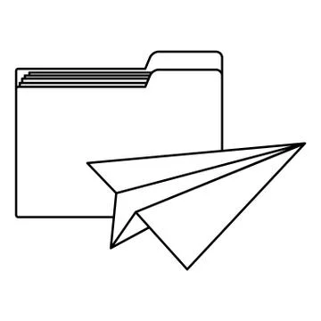 Documents folder and paper plane black and white Stock Illustration