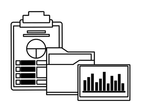 Documents folder files icon cartoon in black and white Stock Illustration