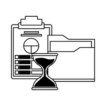 Documents folder files icon cartoon in black and white Stock Illustration