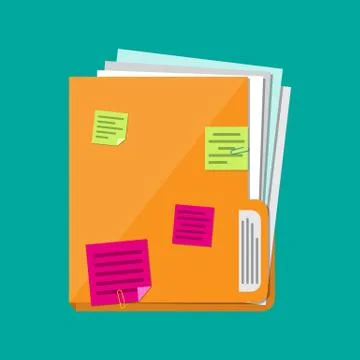 Documents folder with paper sheets, sticky notes Stock Illustration