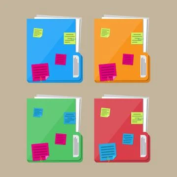 Documents folder with paper sheets, sticky notes 스톡 일러스트