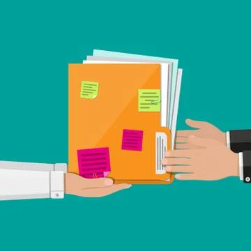 Documents folder with paper sheets, sticky notes Stock Illustration