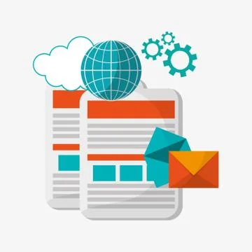 Documents globe email cloud gear Stock Illustration