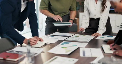 Documents, hands or business people in meeting with tablet, data analysis or Stock Footage 335285323