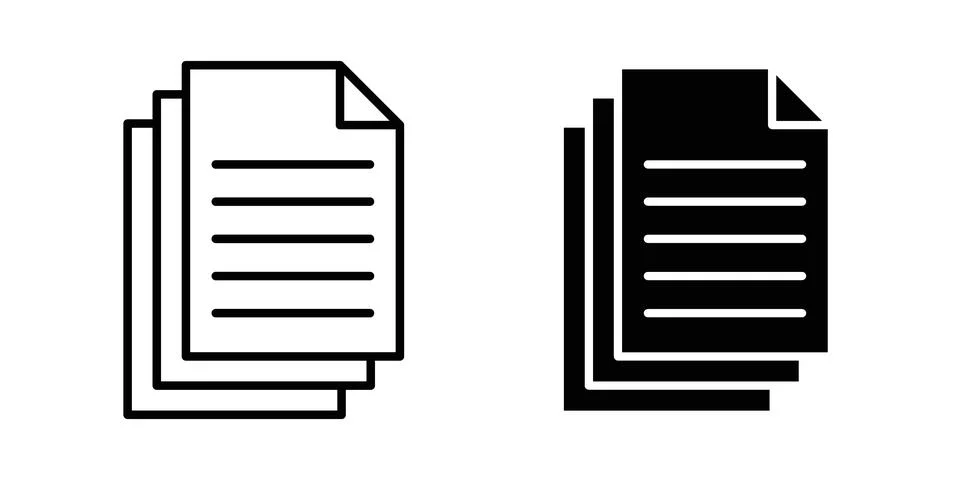 Documents icon solid, line, and editable vector set. Stock Illustration