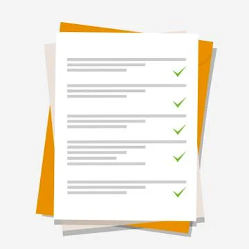 Documents icon. Stack of paper sheets. Confirmed or approved document. Flat Stock Illustration