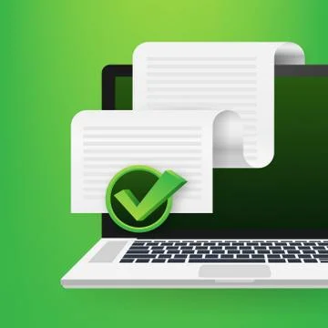 Documents icon. Stack of paper sheets. Confirmed or approved document. Vector Illustrazione stock