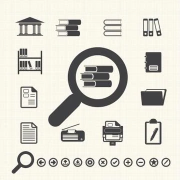 Documents Icons and Library icon. Vector Stock Illustration