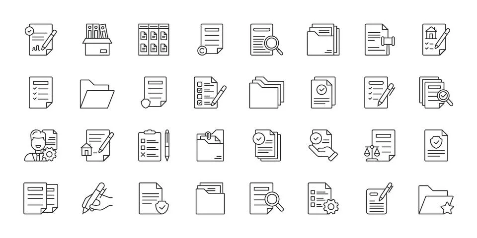 Documents icons in line design. documents, file, paper, folder, archive, report Illustration