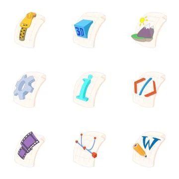 Documents icons set, cartoon style Illustrazione stock