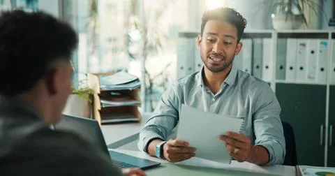 Documents, job interview and business men in office for meeting, recruitmen.. 스톡 사진